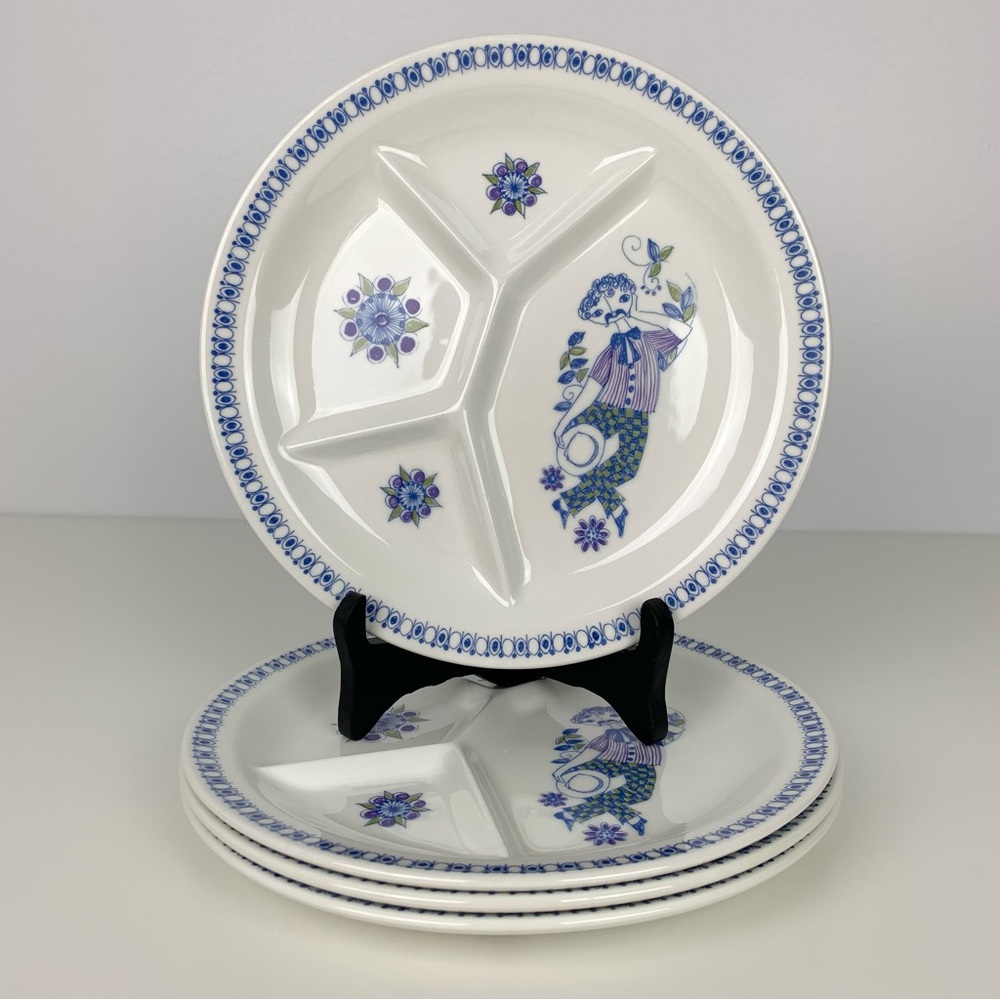 Figgjo Flint Turi Design Lotte Norway Set Of 4 Divided Dish MCM Silkscreen Vtg